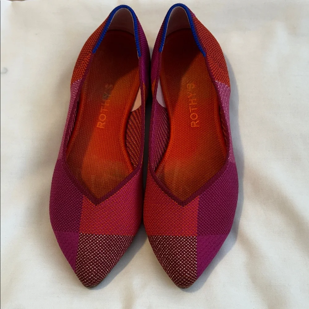 Rothy's The Point Magenta Colorblock Flats - 8.5